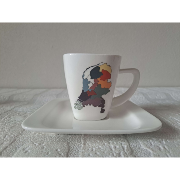 Kop en schotel Nederlandse provincies, 13.5x13.5x8.5cm - handgemaakt