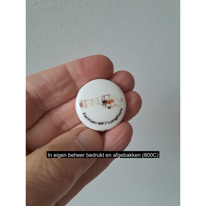 Farman Longhorn vliegtuig keukenmagneet, porselein D3xH0.5cm