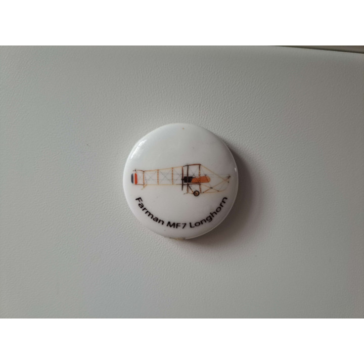 Farman Longhorn vliegtuig keukenmagneet, porselein D3xH0.5cm - keukenmagneten