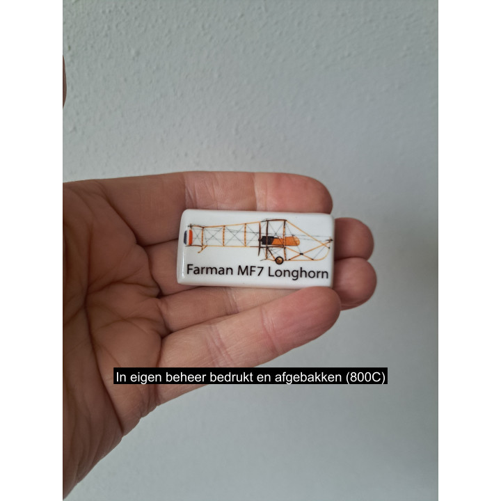 Farman Longhorn vliegtuig keukenmagneet, porselein 5.5x2.5cm