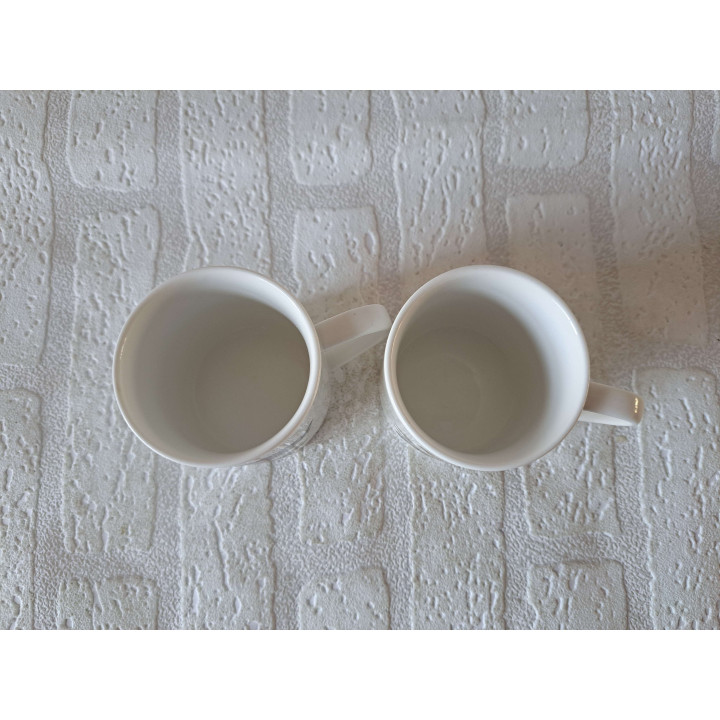 Set bekers mokken met goudvinken vogels, porselein D7xH7.5cm - handgemaakt