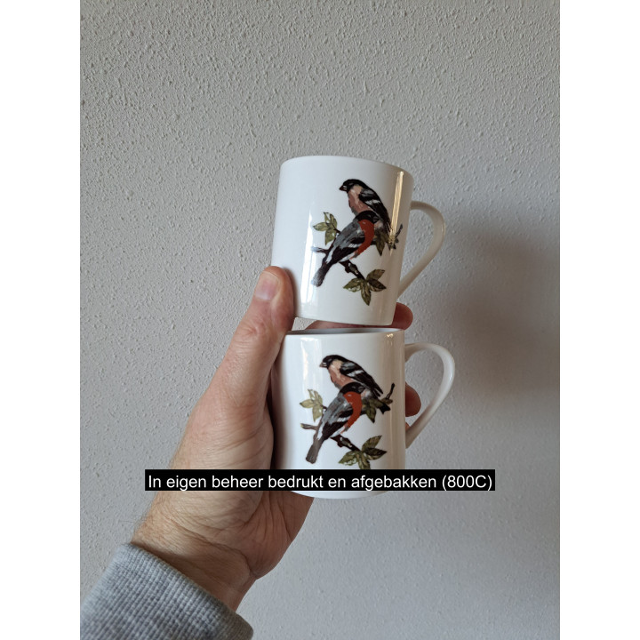 Set bekers mokken met goudvinken vogels, porselein D7xH7.5cm