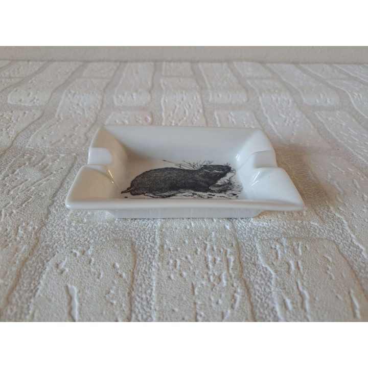Asbak met Hamster, porselein 12x8.5x2.5cm - handgemaakt