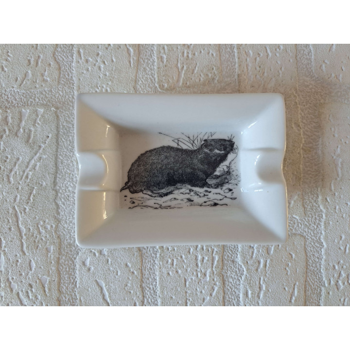 Asbak met Hamster, porselein 12x8.5x2.5cm - handgemaakt