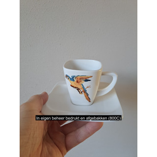 Kop en schotel Papagaai vogel, porselein 14x14x9cm