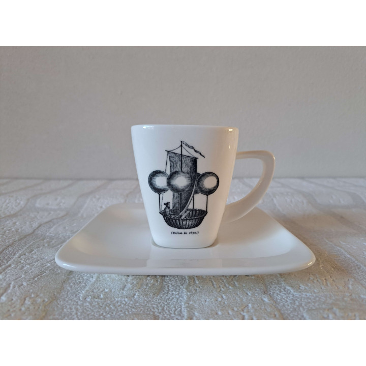 Kop en schotel luchtballon 1670, porselein 14x14x9cm - handgemaakt