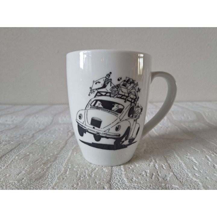 Beker mok met Volkswagen kever, porselein D8xH10cm - handgemaakt