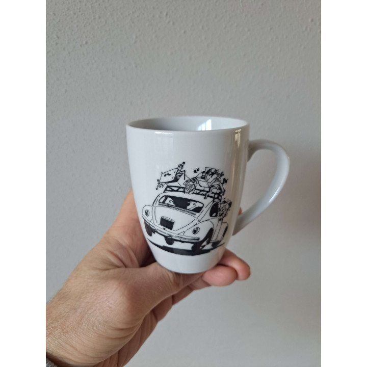 Beker mok met Volkswagen kever, porselein D8xH10cm - handgemaakt