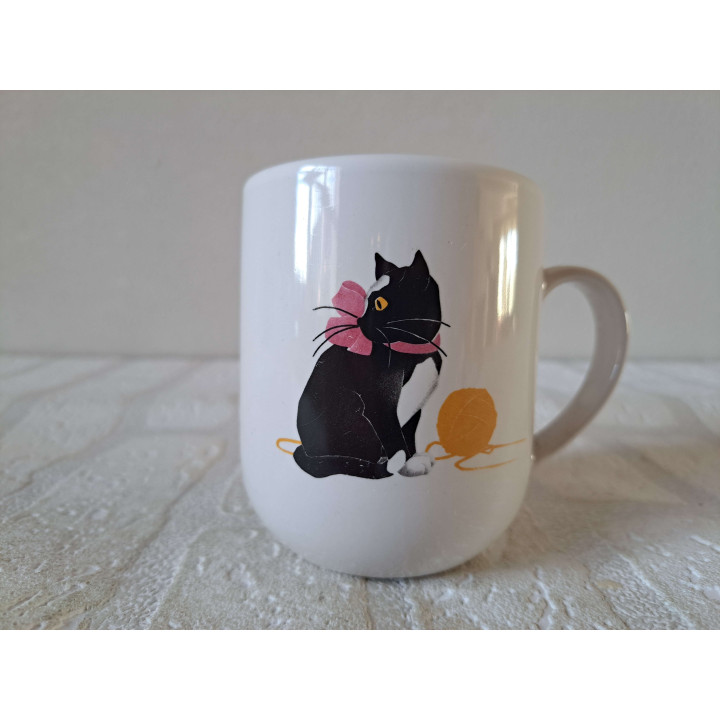 Beker mok met poes, porselein D7.58xH9cm - handgemaakt