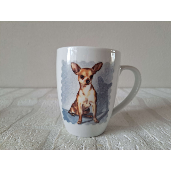 Beker mok met Chihuahua hond, porselein D8xH10cm - handgemaakt