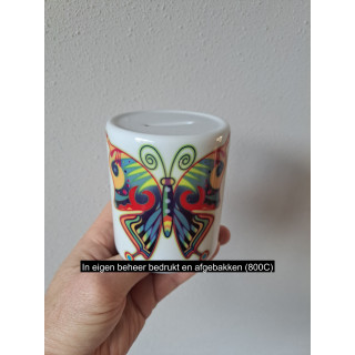 Spaarpot met dop met vlinder, porselein D8xH9.5cm