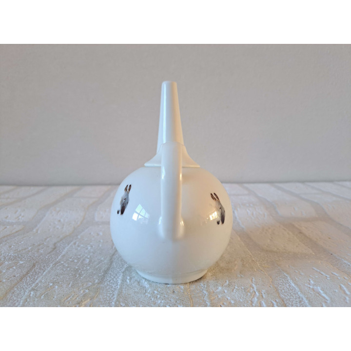 Theepotje met ezel opdruk, porselein 12x8.5x14cm - handgemaakt