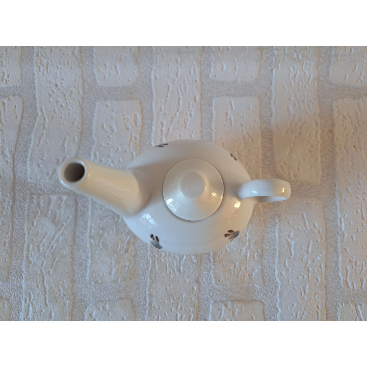 Theepotje met ezel opdruk, porselein 12x8.5x14cm - handgemaakt