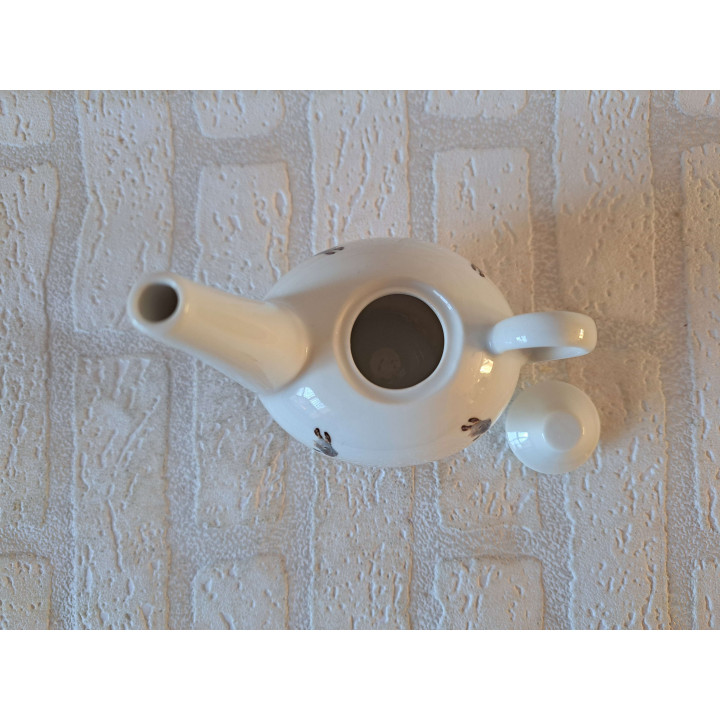 Theepotje met ezel opdruk, porselein 12x8.5x14cm - handgemaakt