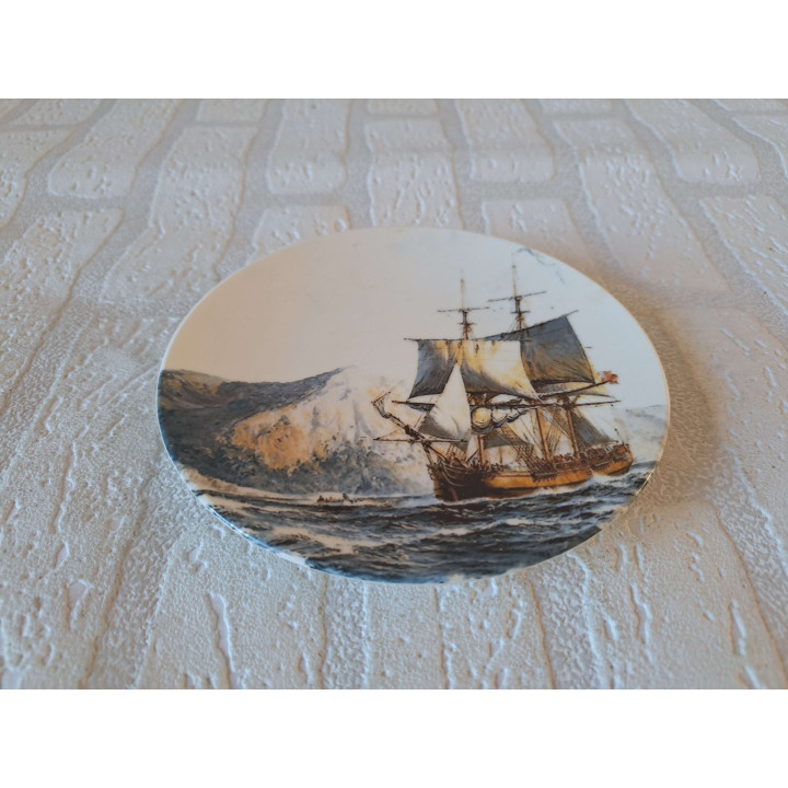 Zeilschip HMAV Bounty 1787 wandbord, porselein D16cm - handgemaakt