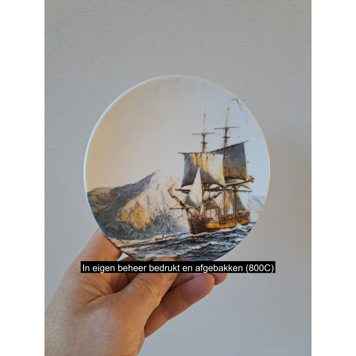 Zeilschip HMAV Bounty 1787 wandbord, porselein D16cm - handgemaakt