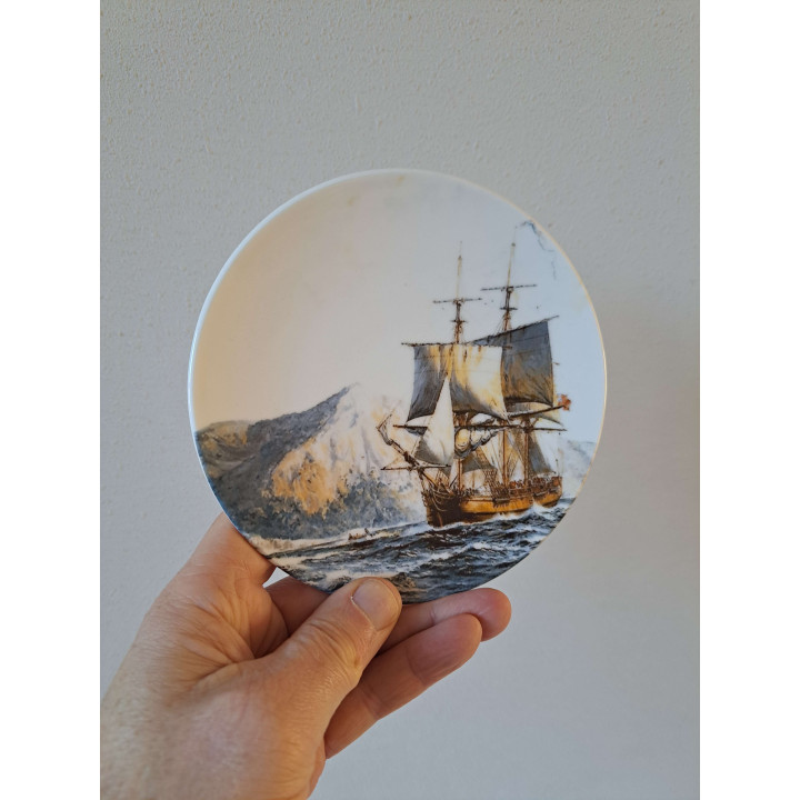 Zeilschip HMAV Bounty 1787 wandbord, porselein D16cm - handgemaakt
