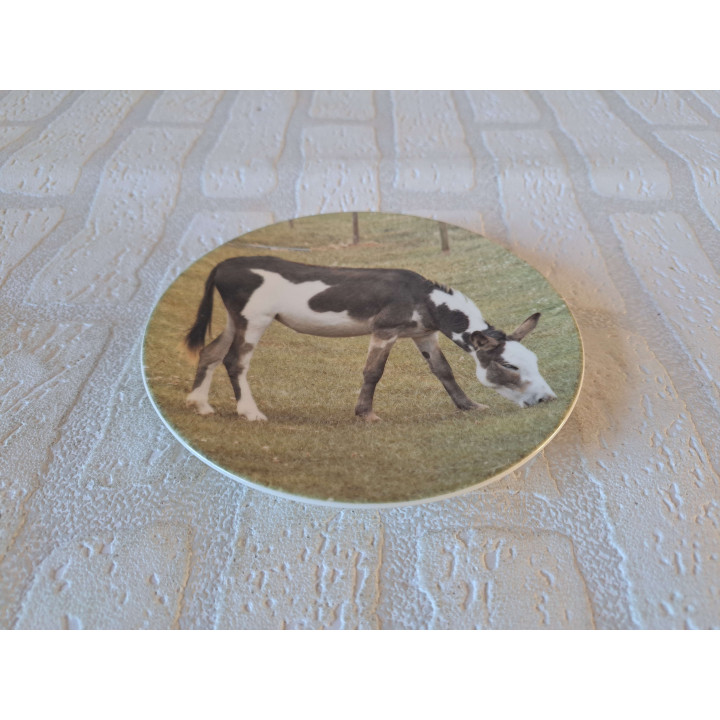 Ezel eet gras wandbord, porselein D16cm - handgemaakt