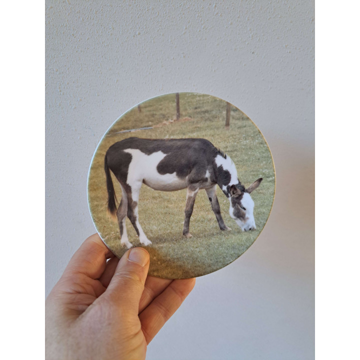 Ezel eet gras wandbord, porselein D16cm - handgemaakt