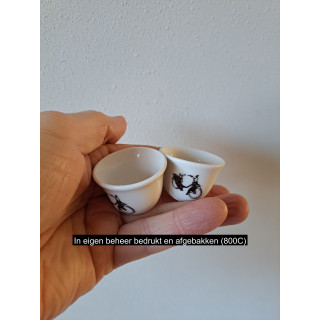 Set eierdopje met Solex motorfiets, porselein D4xH3cm