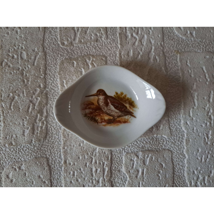 Amuseschaal met Houtsnip vogel, porselein 9x7x2cm - handgemaakt