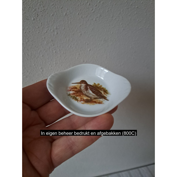 Amuseschaal met houtsnip vogel, porselein 9x7x2cm