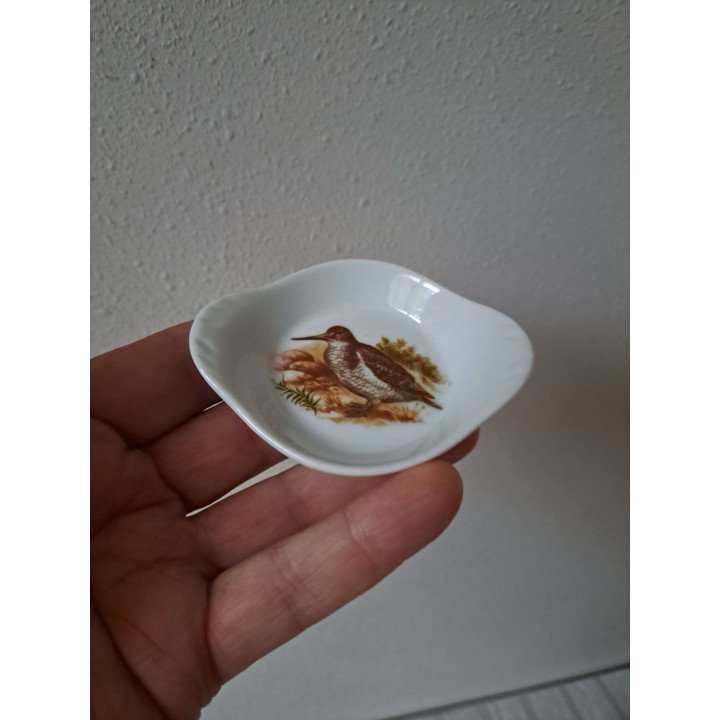 Amuseschaal met Houtsnip vogel, porselein 9x7x2cm - handgemaakt
