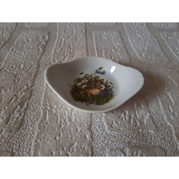 Amuseschaal met konijn en bloemen, porselein 9x7x2cm - handgemaakt