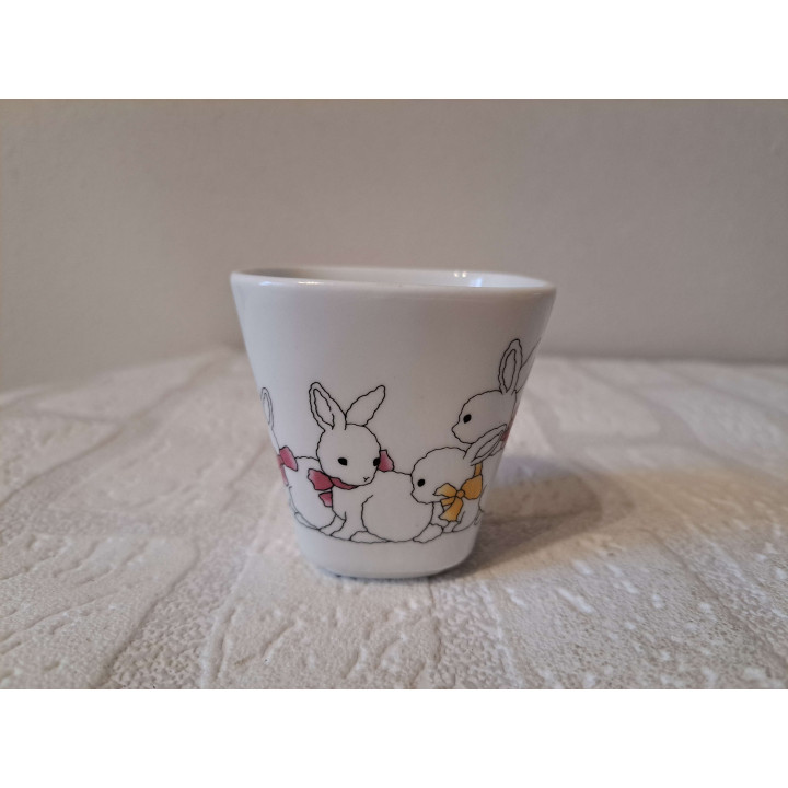 Bloempotje met konijnen, porselein 6x6x6cm - handgemaakt