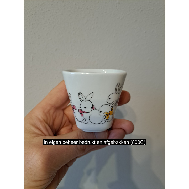 Bloempotje met konijnen, porselein 6x6x6cm - handgemaakt