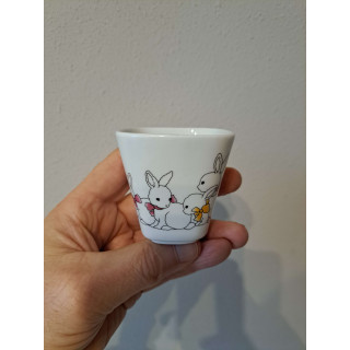 Bloempotje met konijnen, porselein 6x6x6cm