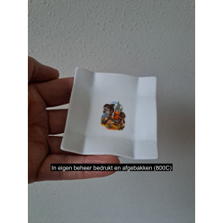 Amuse schaaltje met Ezel met mand, porselein 8x8x1.5cm