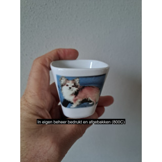 Bloempotje met Chihuahua hond, porselein 6x6x6cm