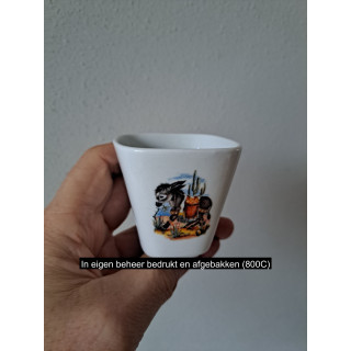 Bloempotje met Ezel met mand, porselein 6x6x6cm