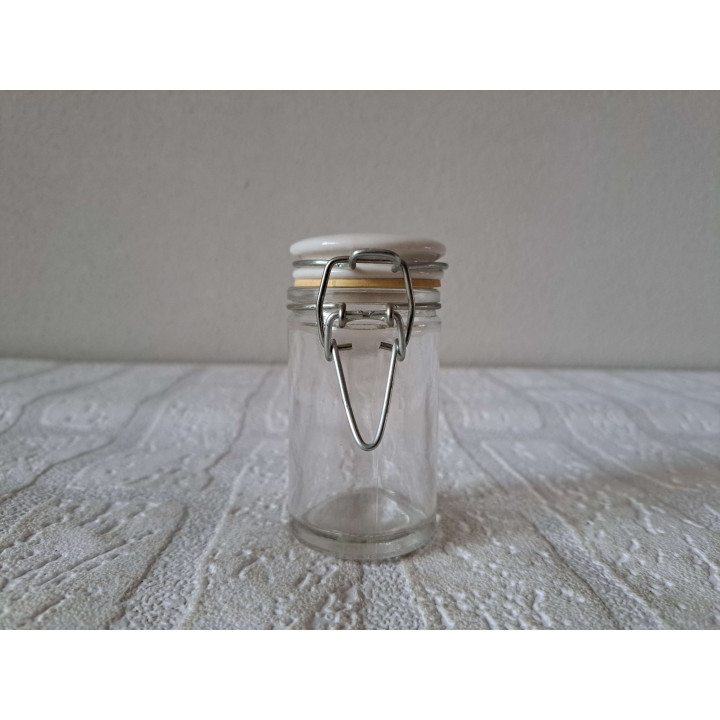 Voorraadpotje met Ezel met mand, Glas-porselein 7x4x8.5cm - handgemaakt