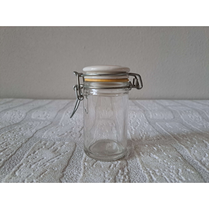 Voorraadpotje met Ezel met mand, Glas-porselein 7x4x8.5cm - handgemaakt