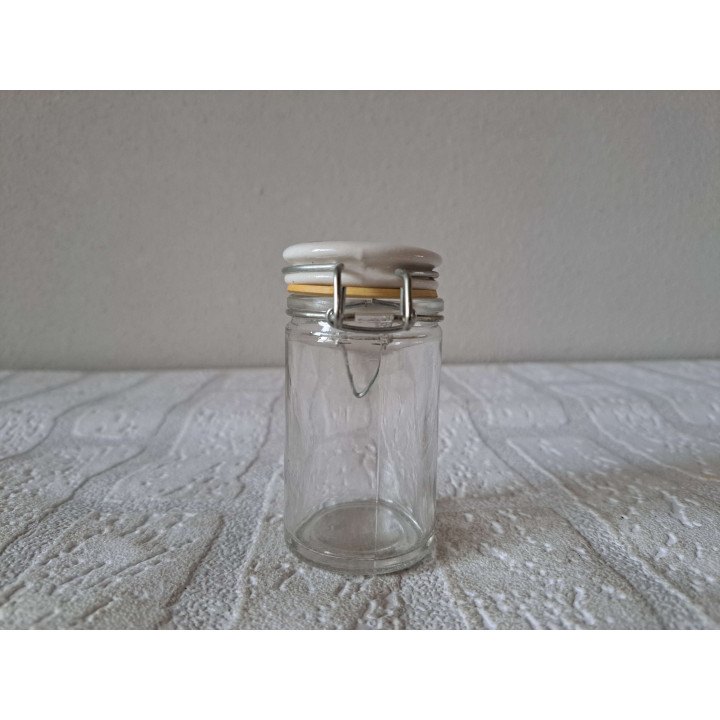 Voorraadpotje met Ezel met mand, Glas-porselein 7x4x8.5cm - handgemaakt