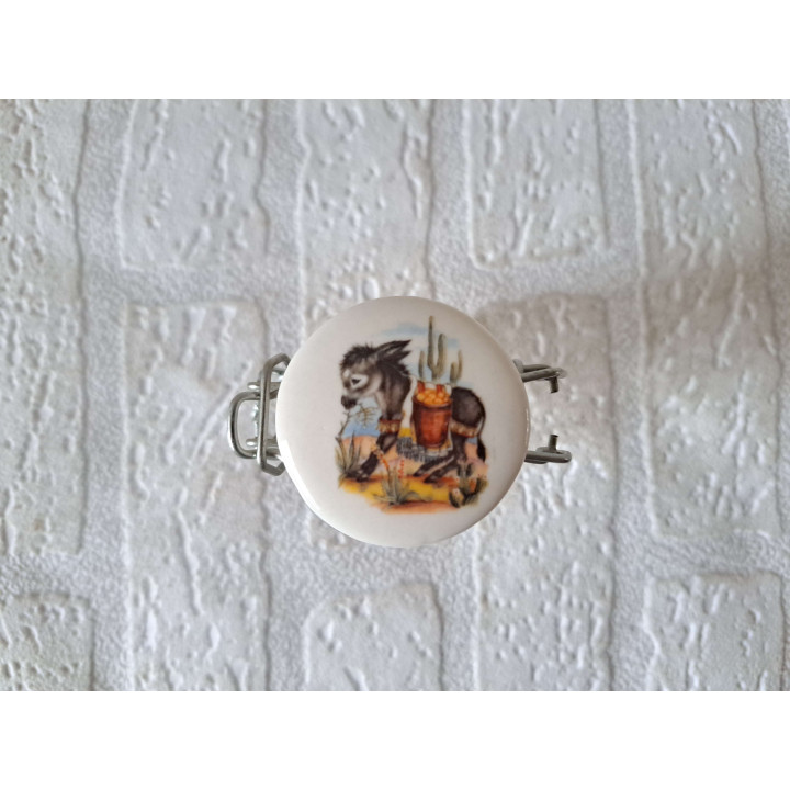 Voorraadpotje met Ezel met mand, Glas-porselein 7x4x8.5cm - handgemaakt