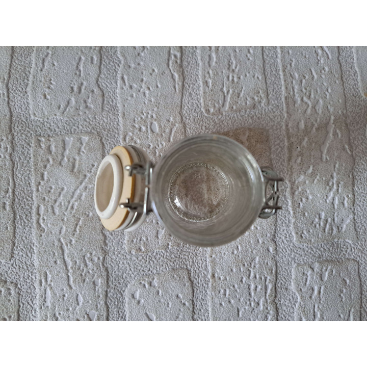 Voorraadpotje met Ezel met mand, Glas-porselein 7x4x8.5cm - handgemaakt