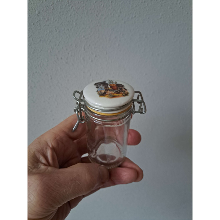 Voorraadpotje met Ezel met mand, Glas-porselein 7x4x8.5cm - handgemaakt