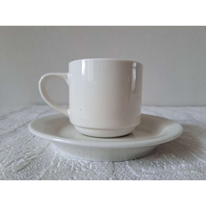 Kop en schotel met Ezel met mand, porselein D14x7.5cm - handgemaakt