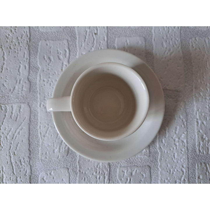 Kop en schotel met Ezel met mand, porselein D14x7.5cm - handgemaakt