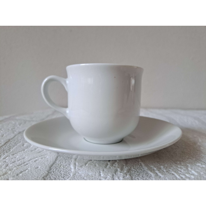 Kop en schotel Poes tussen de struiken porselein D13.5x7.5cm - handgemaakt