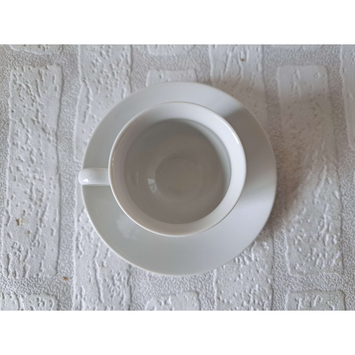 Kop en schotel Poes tussen de struiken porselein D13.5x7.5cm - handgemaakt