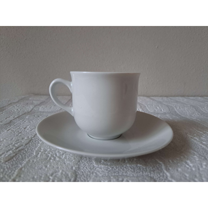 Kop en schotel Ezel met mand porselein D13.5x7.5cm - handgemaakt