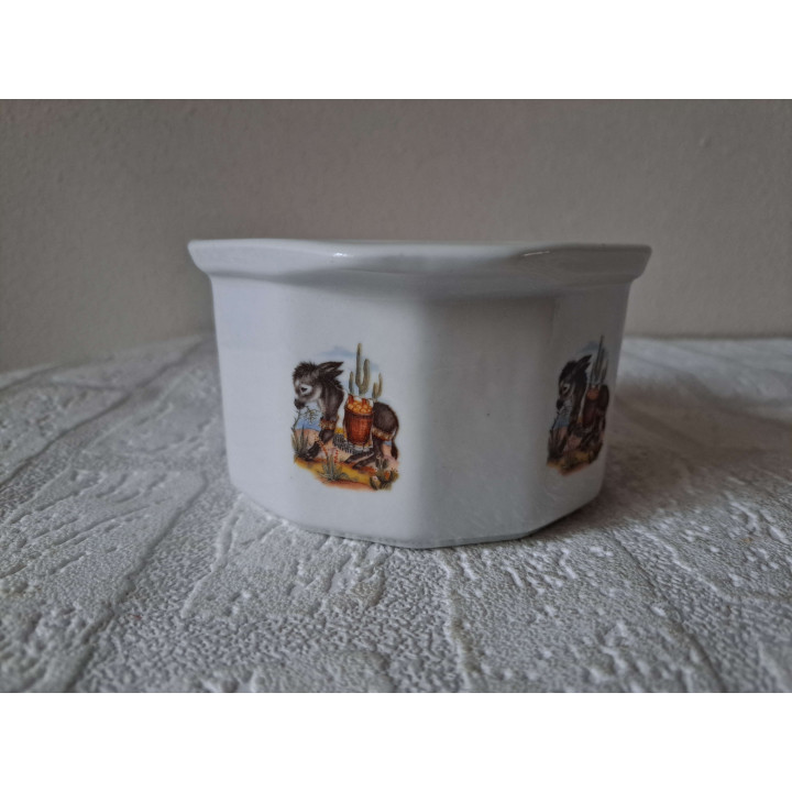 Schaal met Ezel met mand porselein D12xH7cm - handgemaakt