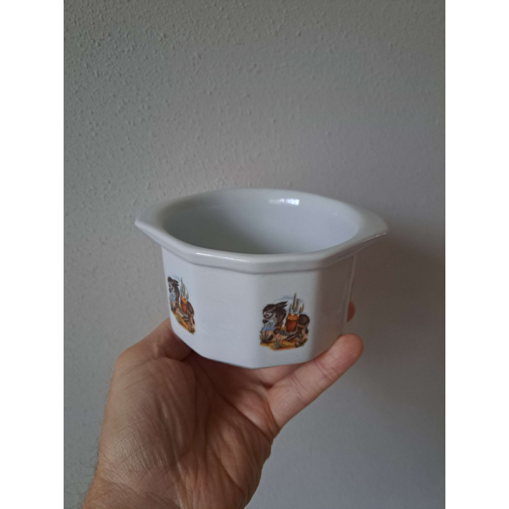 Schaal met Ezel met mand porselein D12xH7cm - handgemaakt