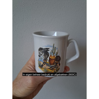 Beker mok met ezel en mandje, porselein D8.5xH10cm