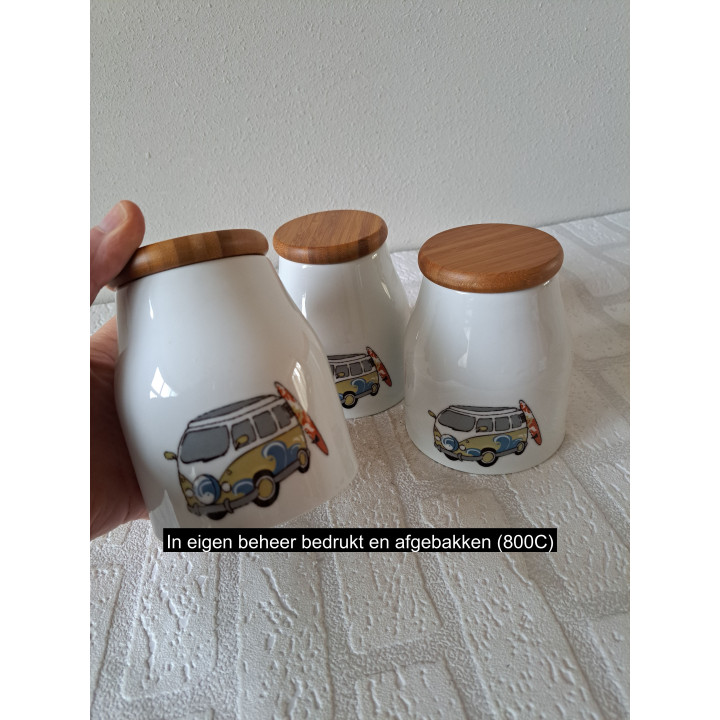 Set voorraadpotten Volkswagen surfplank, porselein D10xH12cm