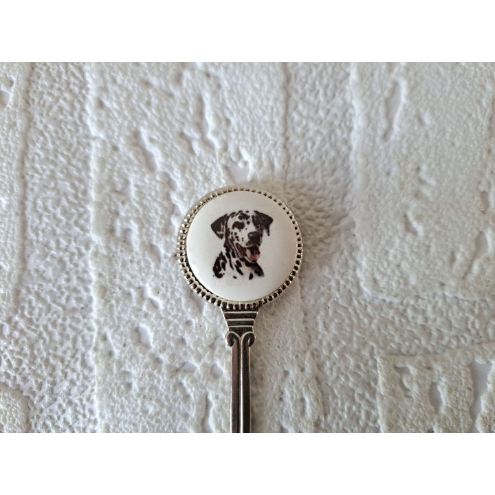 Theelepeltje met Dalmatier hond, metaal - porselein 2x11.5cm  - Verzamelobject